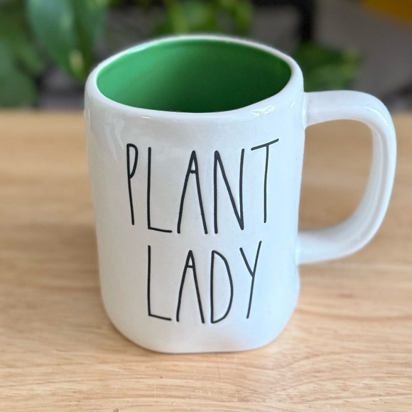 Rae DunnWhite Plant Lady 16 Ounce Mug with Green Interior Ceramic Farmhouse - Picture 1 of 7